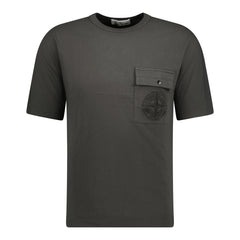 STONE ISLAND COMPASS LOGO FRONT POCKET T-SHIRT DARK GREY