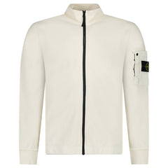 STONE ISLAND COTTON FLEECE TRACK JACKET IN IVORY