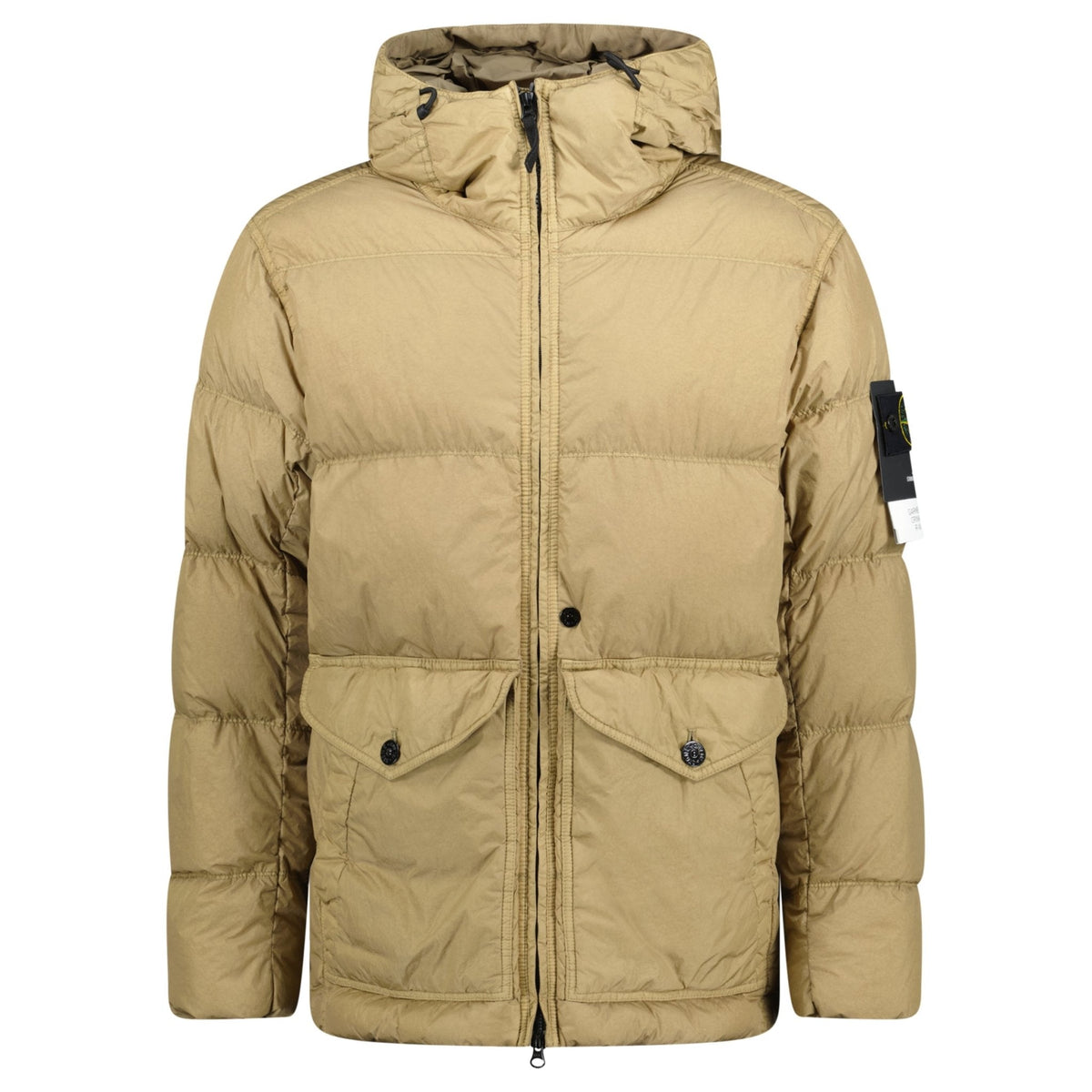 STONE ISLAND CRINKLE REPS HOODED DOWN JACKET BISCUIT