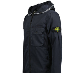 STONE ISLAND HOODED ZIP-UP OVERSHIRT JACKET NAVY