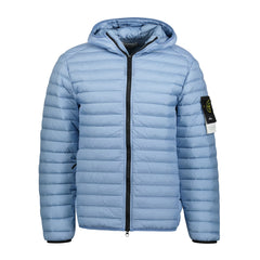 STONE ISLAND LOOM WOVEN CHAMBERS R-NYLON DOWN-TC HOODED JACKET BLUE