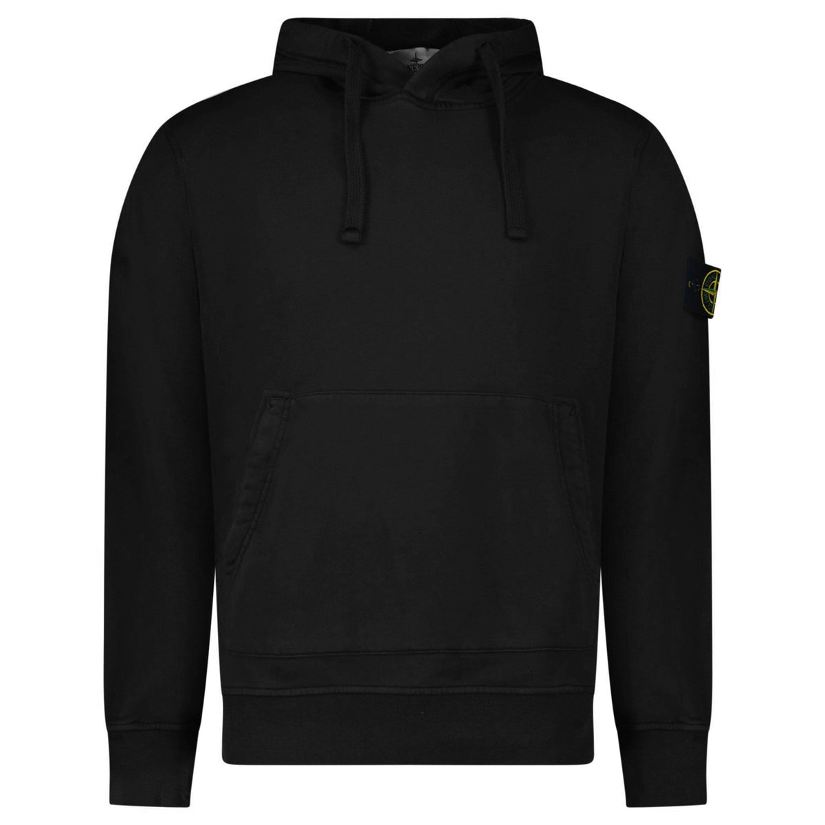 STONE ISLAND ORGANIC COTTON FLEECE HOODIE IN BLACK