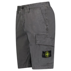 STONE ISLAND ORGANIC COTTON STRETCH BROKEN TWILL 'OLD' EFFECT CARGO SHORTS IN CHARCOAL GREY