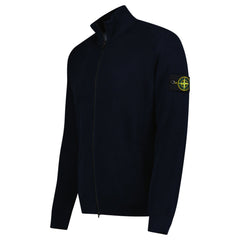 STONE ISLAND RIBBED SOFT ORGANIC COTTON ZIP-UP JUMPER IN NAVY