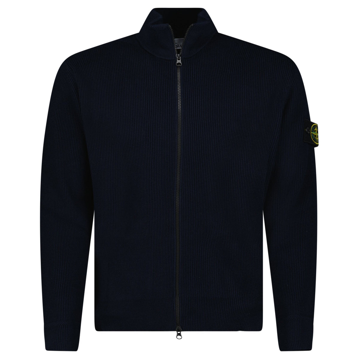 STONE ISLAND RIBBED SOFT ORGANIC COTTON ZIP-UP JUMPER IN NAVY